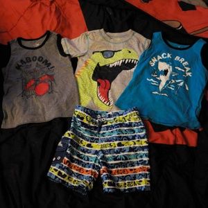 3 shirts, one pair of swim trunks